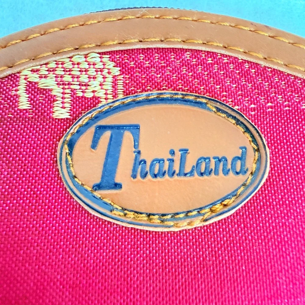 Thailand Souvenir Coin Purse Women OS Pink Elephant Woven Keychain Pouch